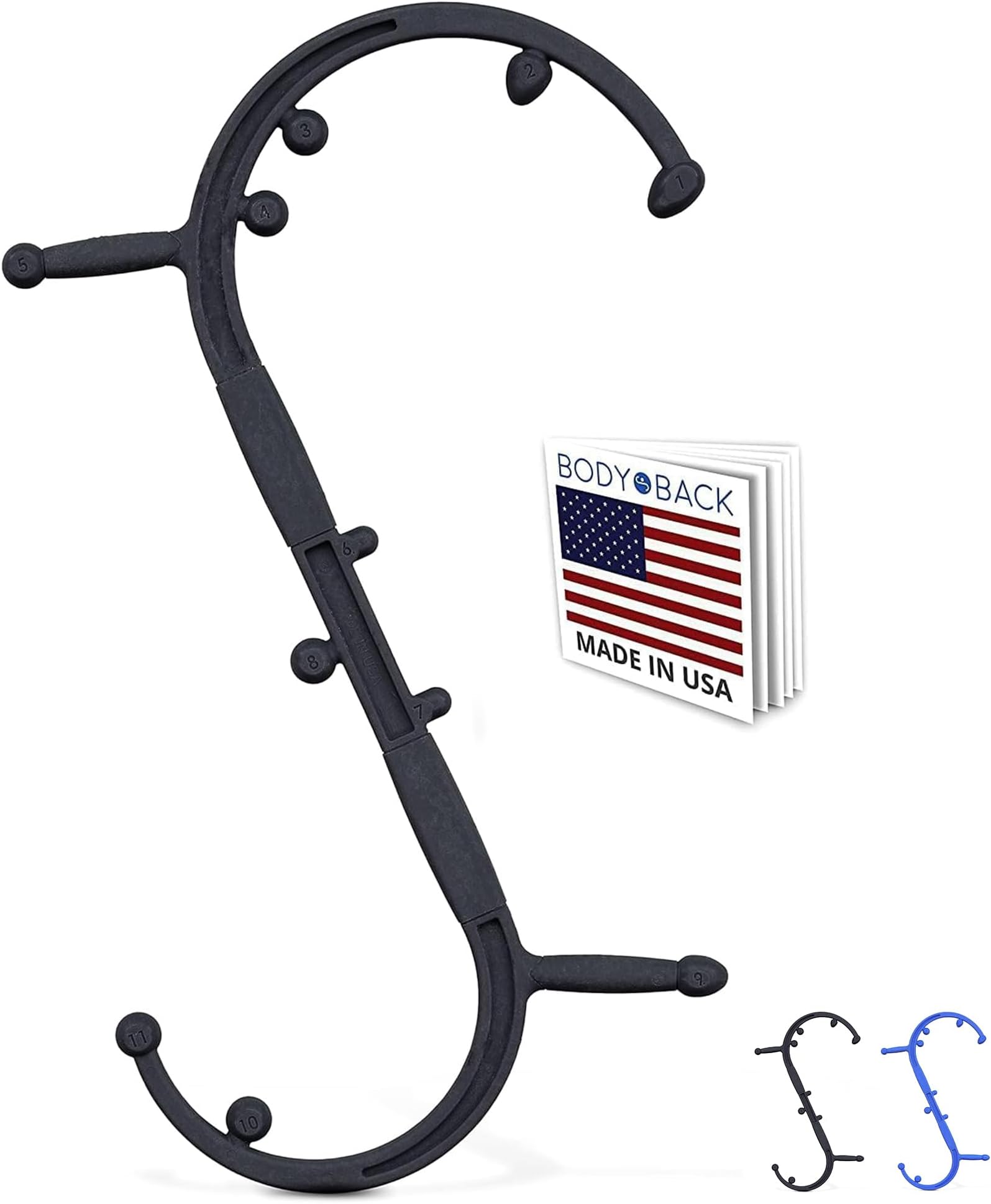 Body Back Buddy Elite Black 2.1 - Neck Massager for Pain Relief Deep Tissue - Back Therapy Tool - Therapeutic Trigger Point Hook for Muscle Knot & Myofascial Release - Shoulder Pressure Point Relief