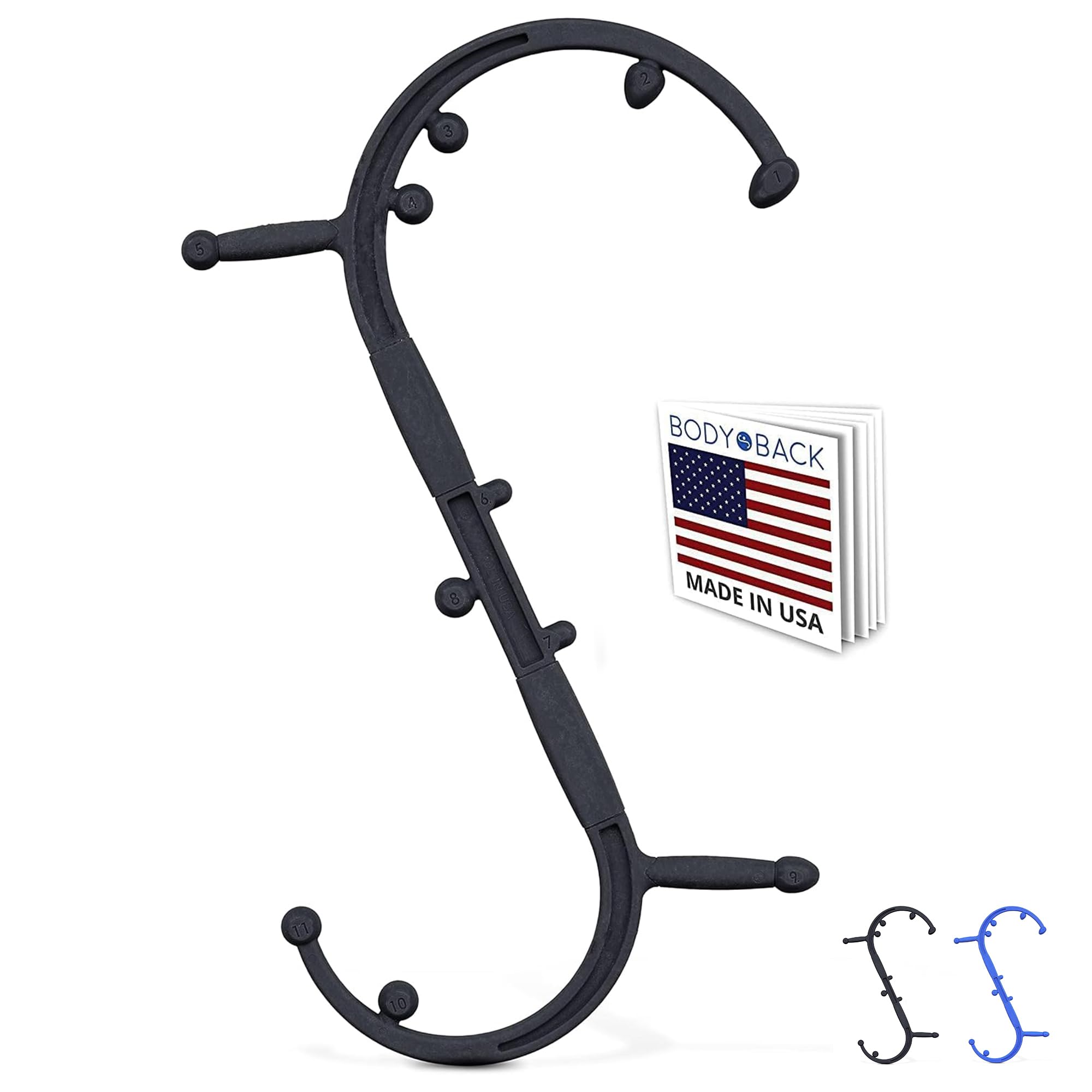 Buddy Elite – USA Made – Trigger Point Massage Tool, Shoulder Neck Back Handheld Self Massager, Manual Massage Cane, Hook, Muscle Knot Remover with Instructions, Patented (Black)
