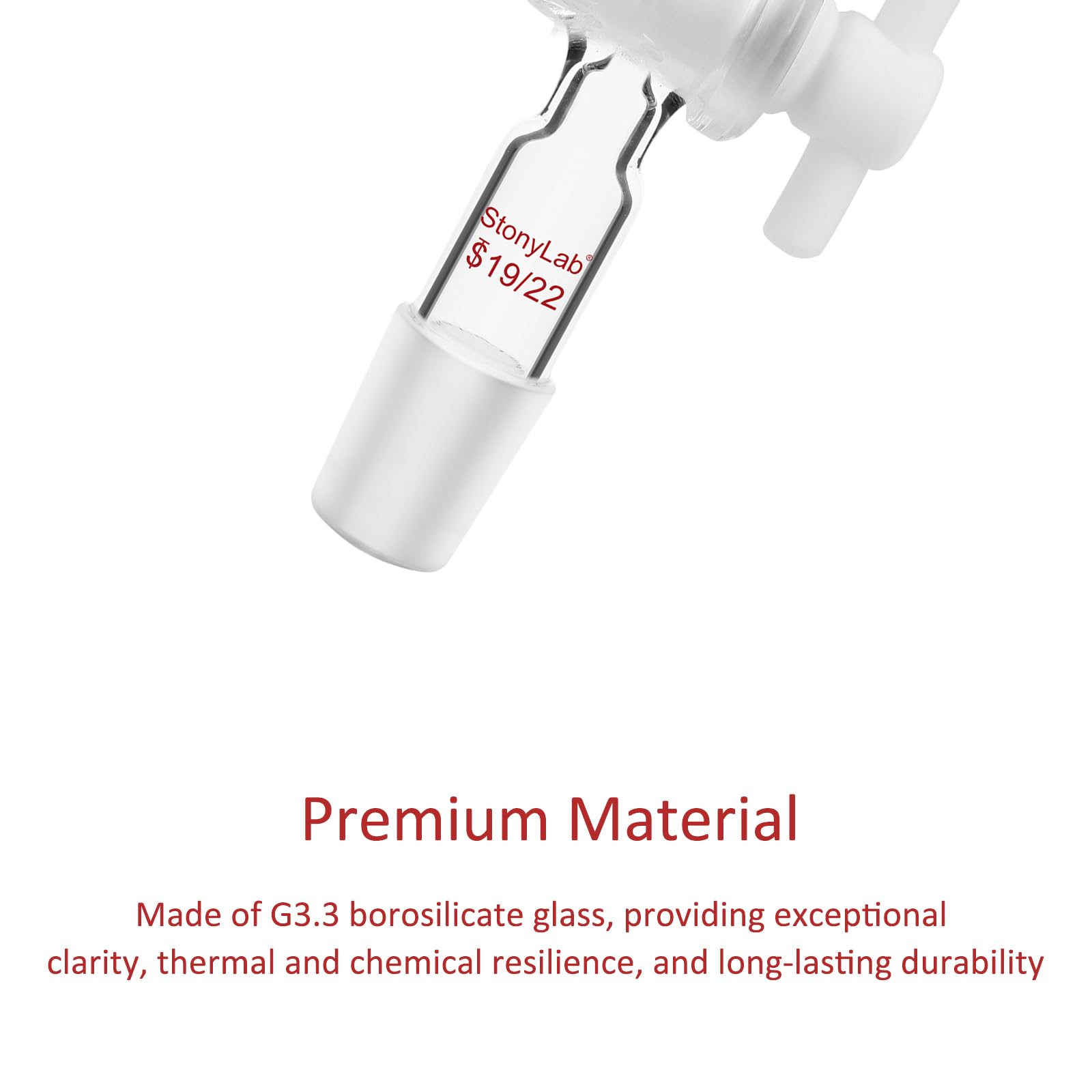 stonylab Adattatore per Vetro, Adattatore per il Controllo del Flusso del Vuoto in Vetro Borosilicato con Rubinetto in PTFE, Giunto 19/22 e Collegamento del Tubo Dritto Vetreria da Laboratorio