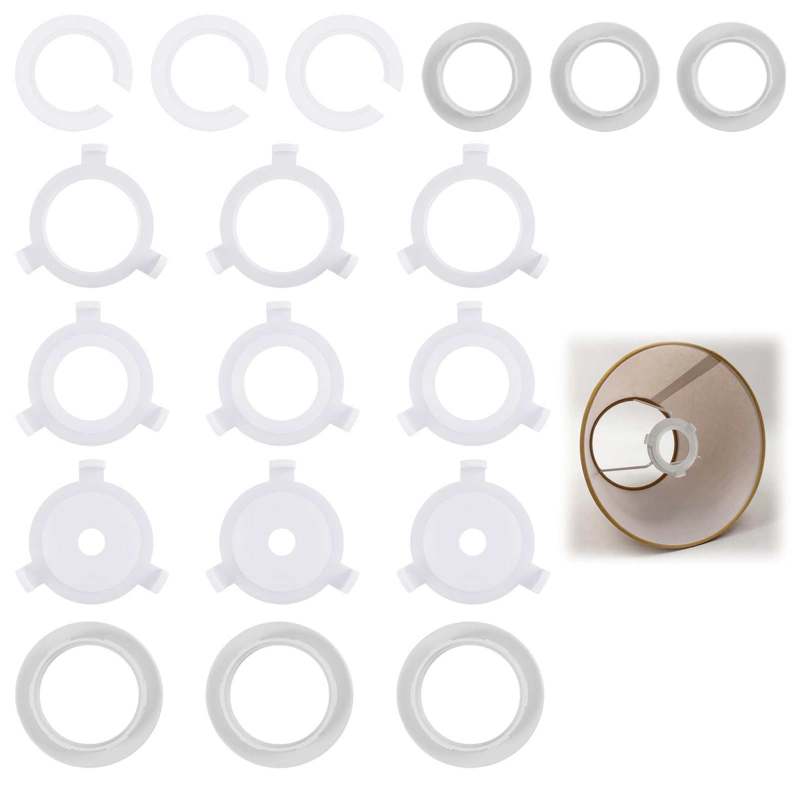 LUCTHY Lamp Shade Adapter Ring Kit - 18 Pcs E27 to E14 Reducer & Converter Set with 3-Prong Claw Grips, Universal Lampshade Fixing Kit for UK Pendant Lights, Chandeliers & Table Lamps
