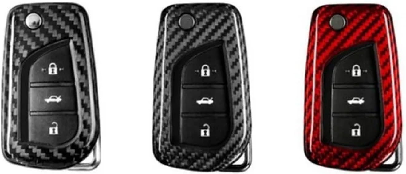 Carbon Fiber Car Smart Key Case Cover Compatible with Toyota C-HR Camry Corolla RAV4(Red Glass Fiber)