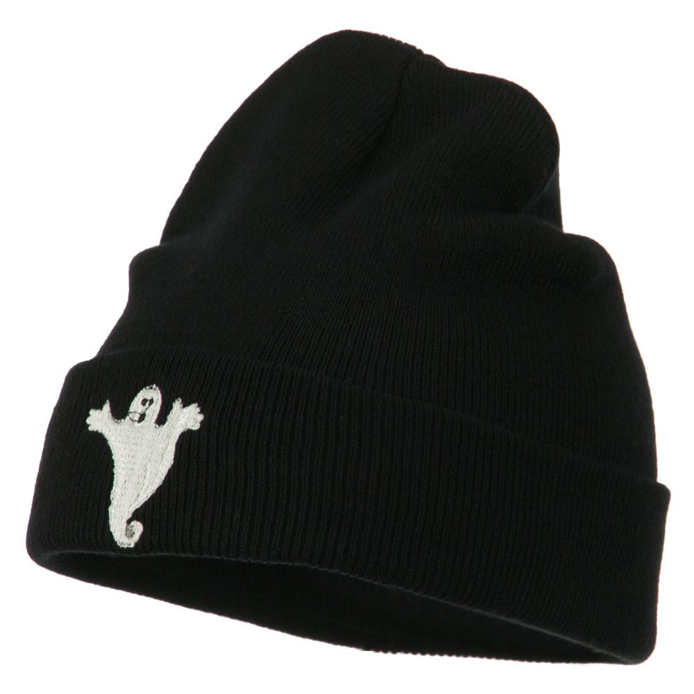 e4Hats.com Halloween Spooky Ghost Embroidered Long Beanie - Black OSFM
