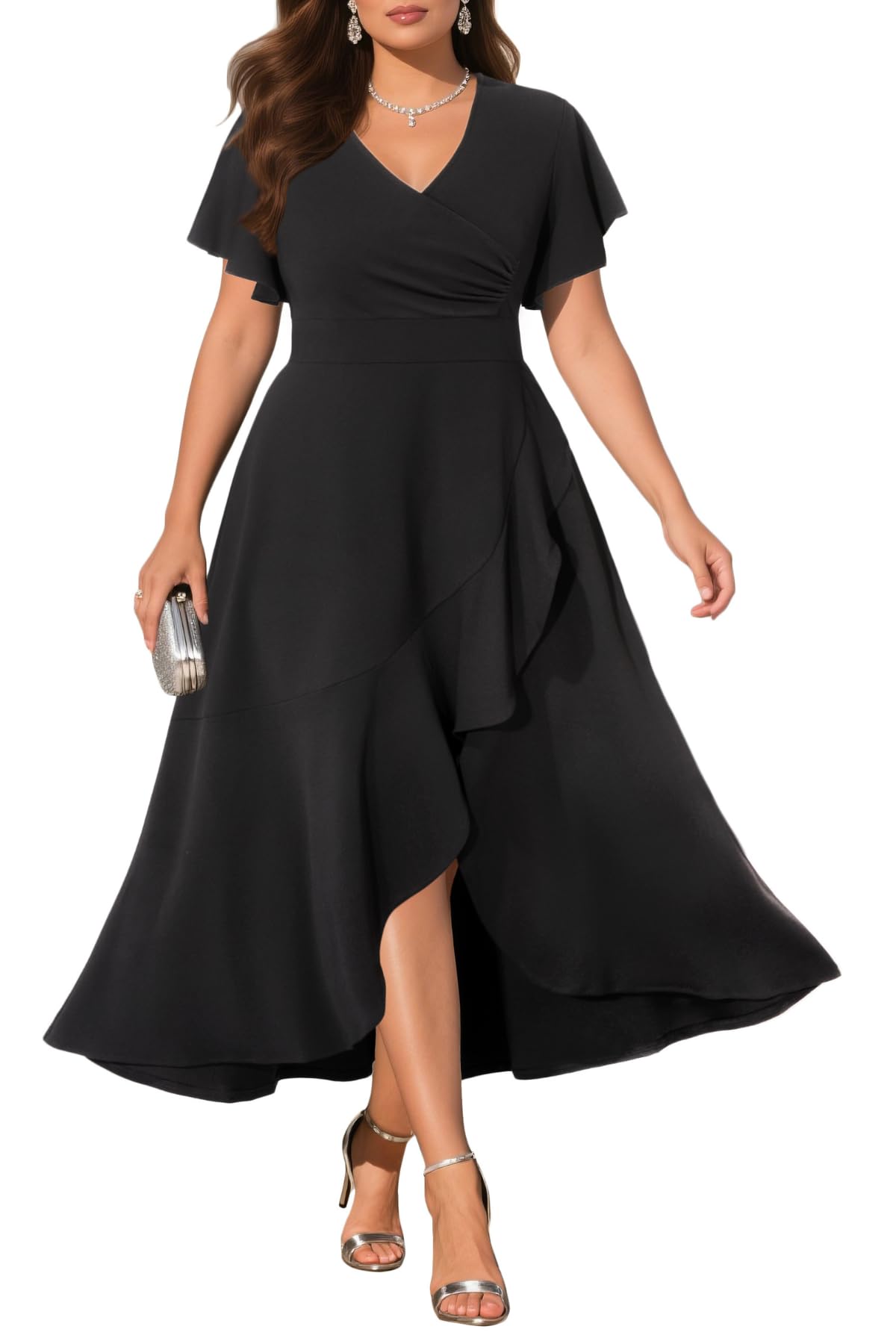 Pinup Fashion Women Plus Size Dresses Wedding Guest - Formal Cocktail Wrap High Low Long Dress