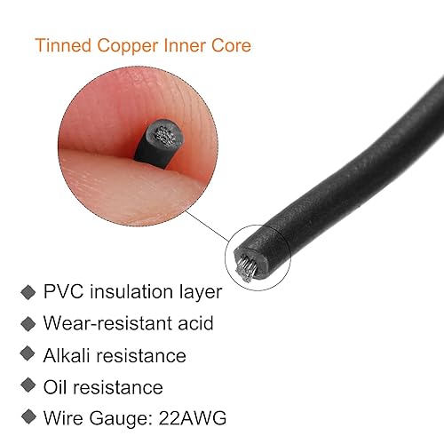 Miniatura 3 de MECCANIXITY Cable de conexión de PVC trenzado de 22 AWG, cobre estañado UL1007, 98.4 ft100 pies, negro para conexión interna
