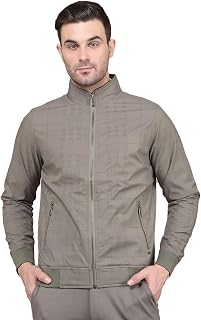 Crimsoune Club Men's Khaki Printed Mock Neck Bomber Jacket Price In India