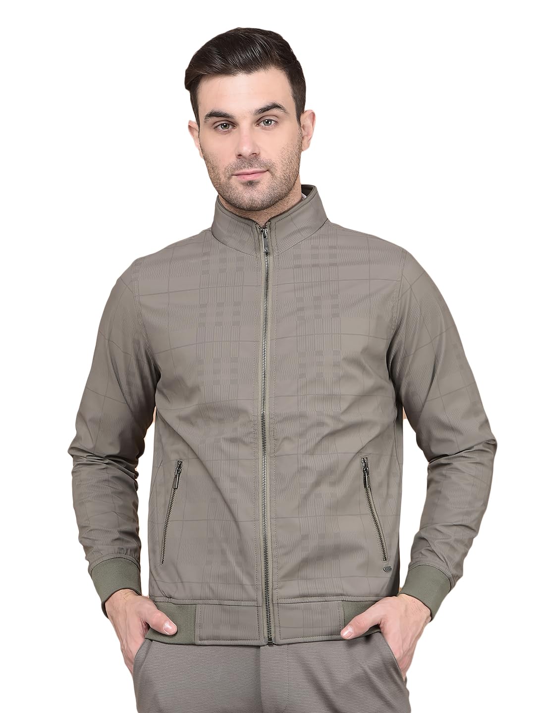crimsoune club Men's Khaki Printed Mock Neck Bomber Jacket-picture-19