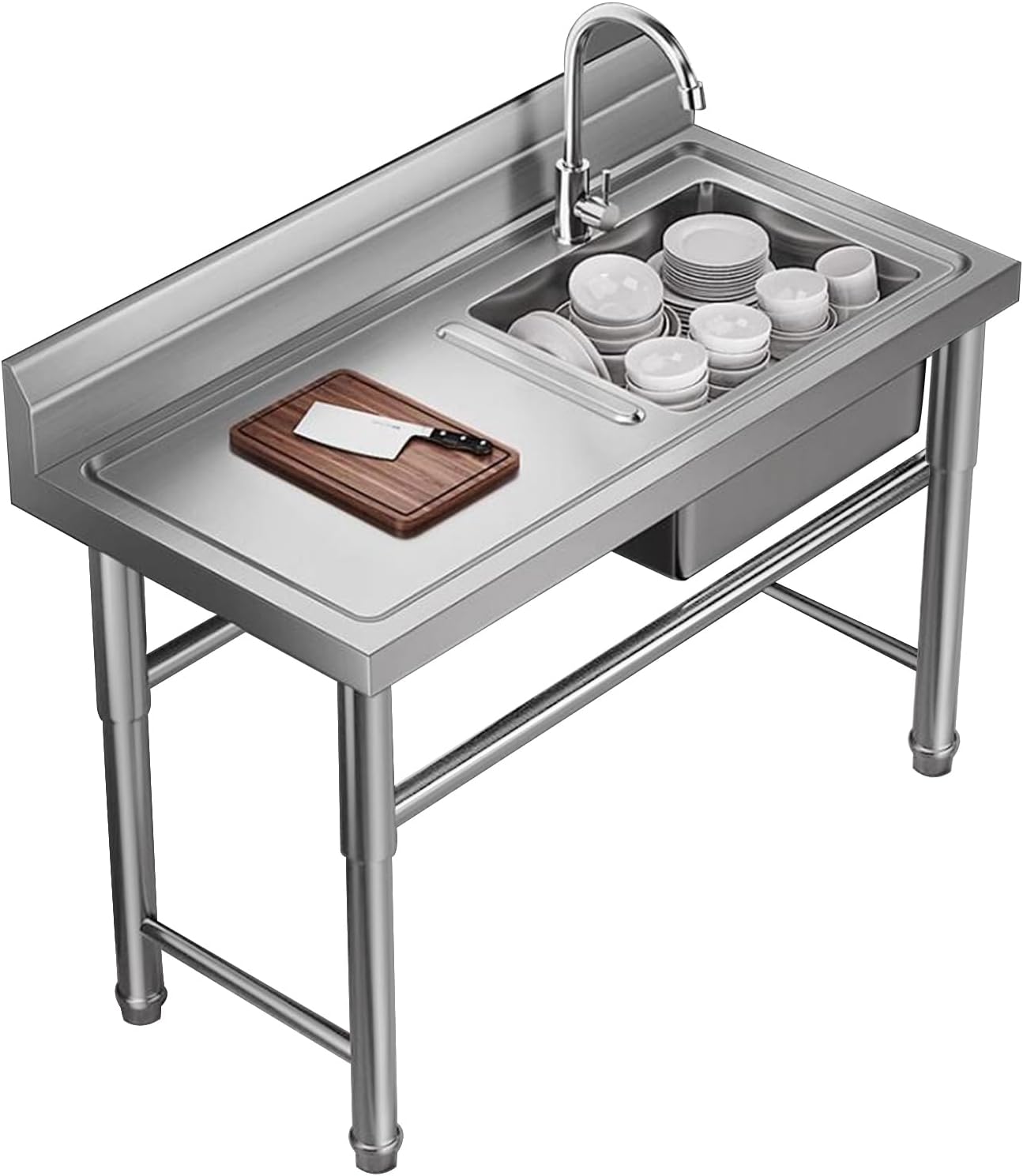 ムキッチン 流し台, シングルシンク ステンレス製,ランドリー シンク ユーティリティ シンク シングル ボウル,き蛇口付きと排水管