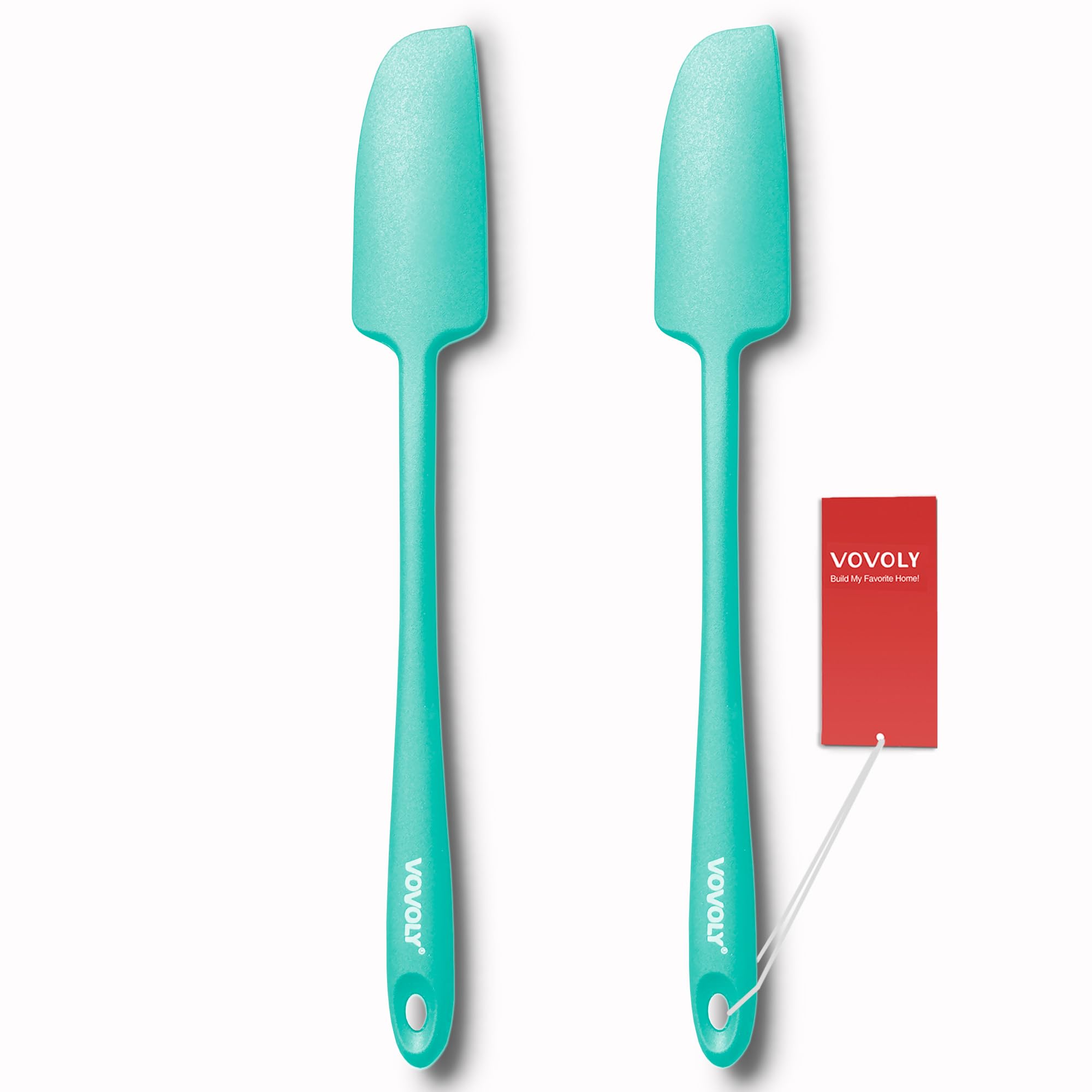 Vovoly Silicone Jar Spatula, Small Seamless Design Rubber Scraper with Stainless Steel Core, Heat Resistant and Non-Stick for Jars and Blenders, BPA Free, 2_Teal