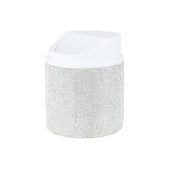 KEYPOWER Bling Rhinestone Mini Plastic Trash Can Cute Small Waste Can with Swing Lid,Suitable for Home Countertop,Car,Table Desk,Office White