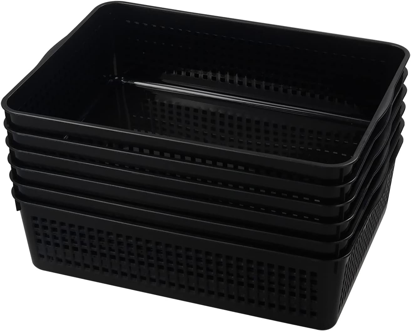 6 Pack Plastic Storage Paper Trays, Shallow Basket for Classroom Office Home