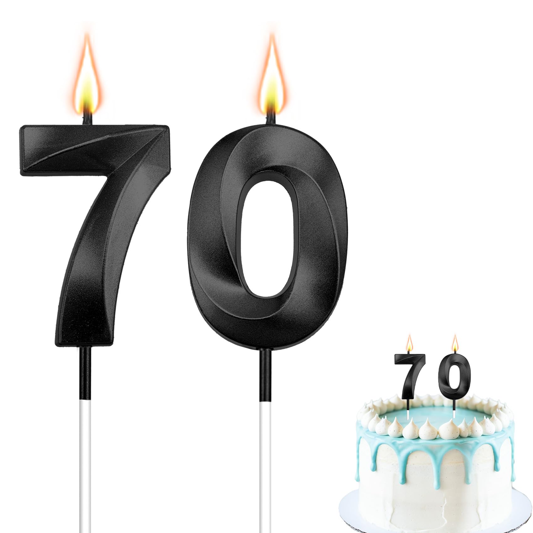 70th Birthday Candles, Black Number 70 Candles, Happy Birthday Candle for Cake, 3D Designed Number Cake Toppers Decorations for 70th 70 Year Old Women