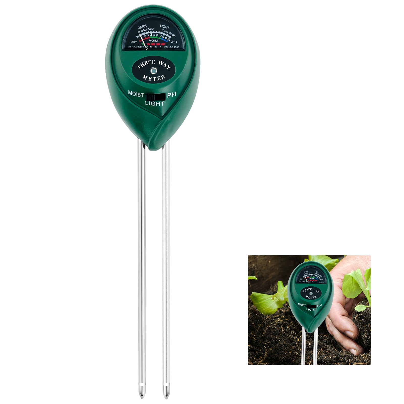 Medidor de pH 3 en 1 para medir la humedad del suelo, medidor de luz solar del suelo, indicador de riego de plantas, kit de prueba de suelo para jardín, granja, kit de prueba de suelo preciso