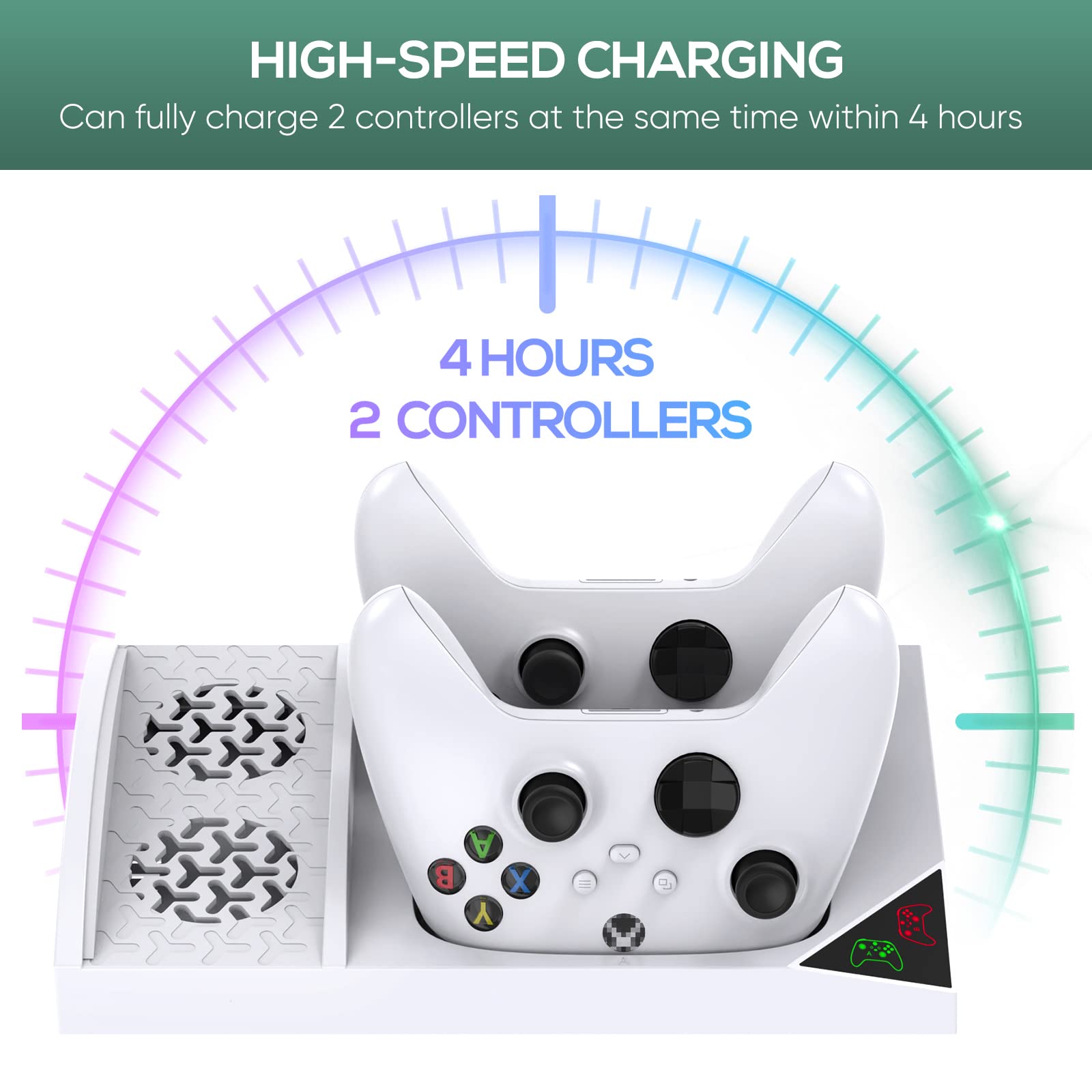 FastSnail Support Compatible avec Xbox Series S avec Fentes de Chargement pour Manette, Support Vertical avec 2 Piles 1400mAh et Support pour Casque (Blanc)