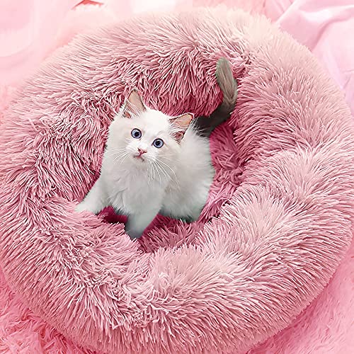 Renvirtue Donut Cat Bed,Suitable For Cats Or Dog,Fall/Winter Indoor Sleeping,Comfortable Kittens,Teddy Kennel,Outer Cover Can Zips Off,Removable Washa,Pink #TOP2