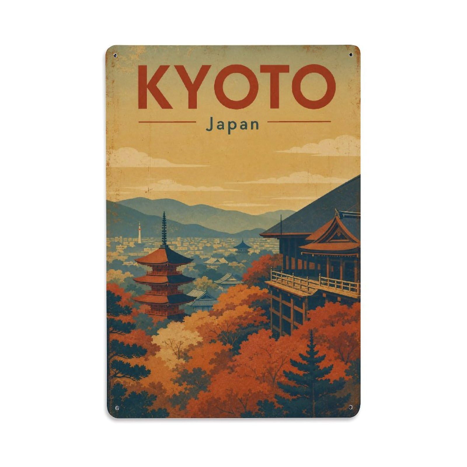 Gead 8X12inch Style Vintage Travel Kyoto Japan Viewpoint Metal Tin Sign