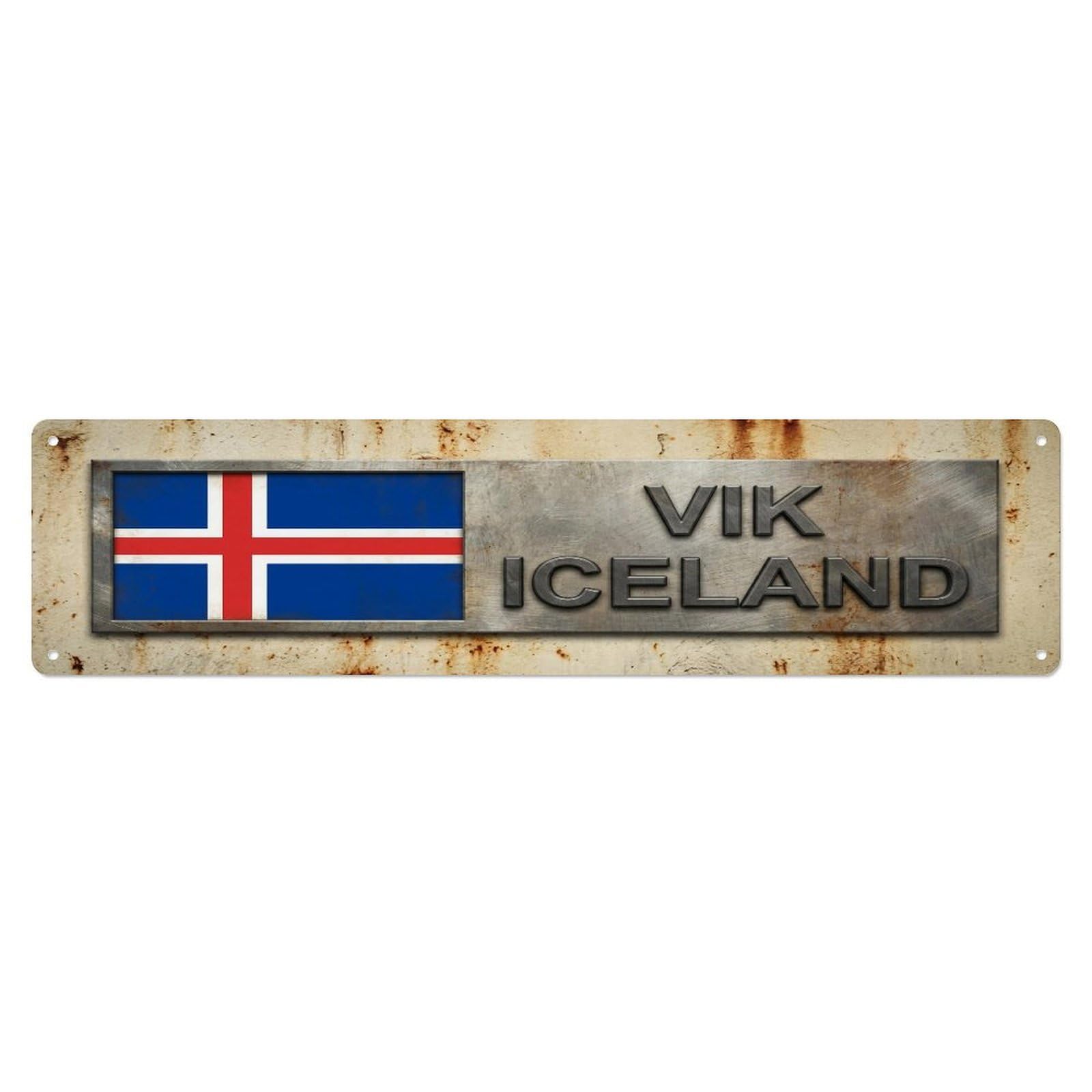 Metal Tin Sign Vintage Vik Iceland Flag Decor Rustic Travel