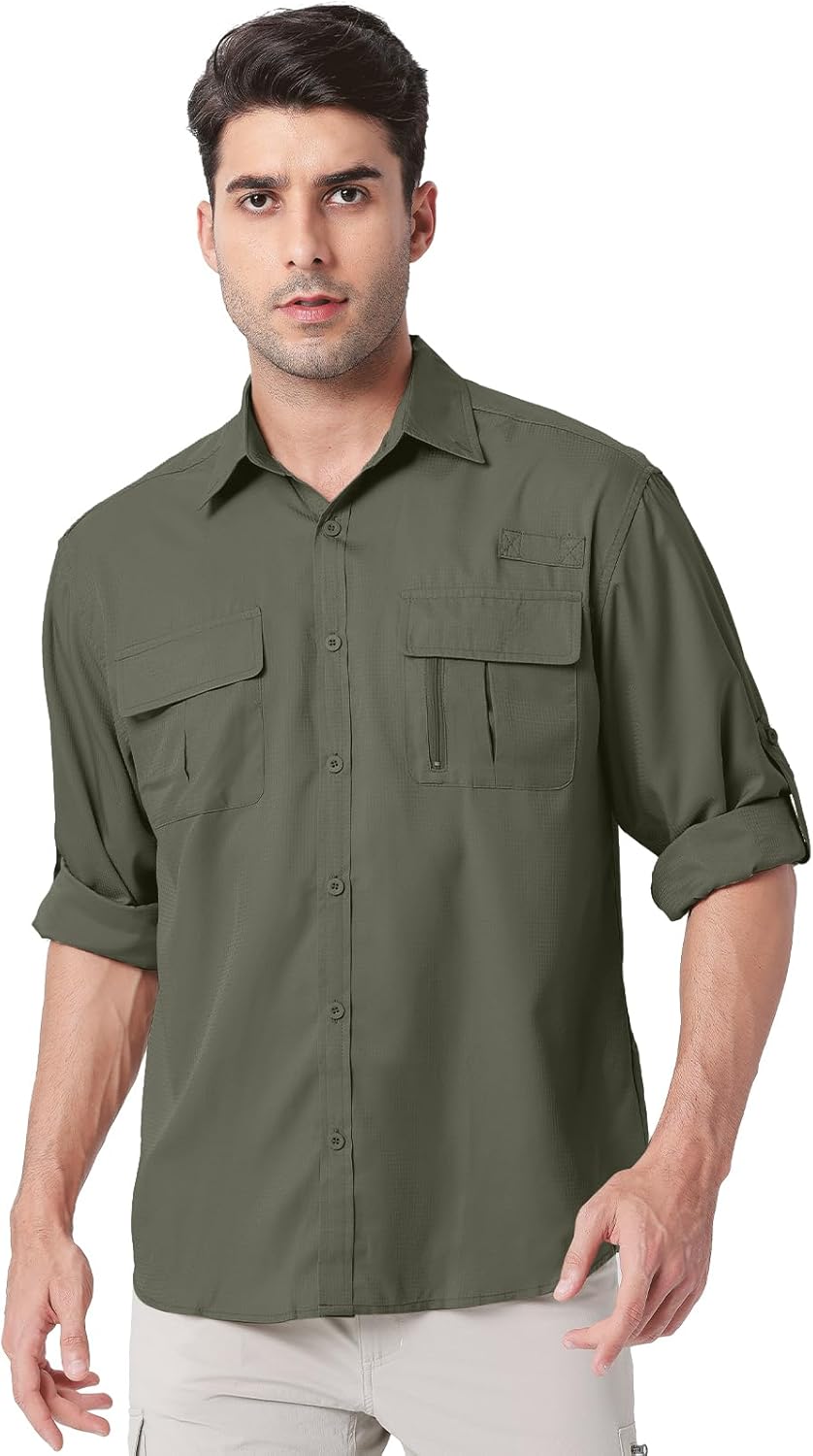 Safari Shirts for Men for Africa UV Sun Protection Lightweight Quick Dry Moisture Wicking for Hiking Fishing Travel Outdoor