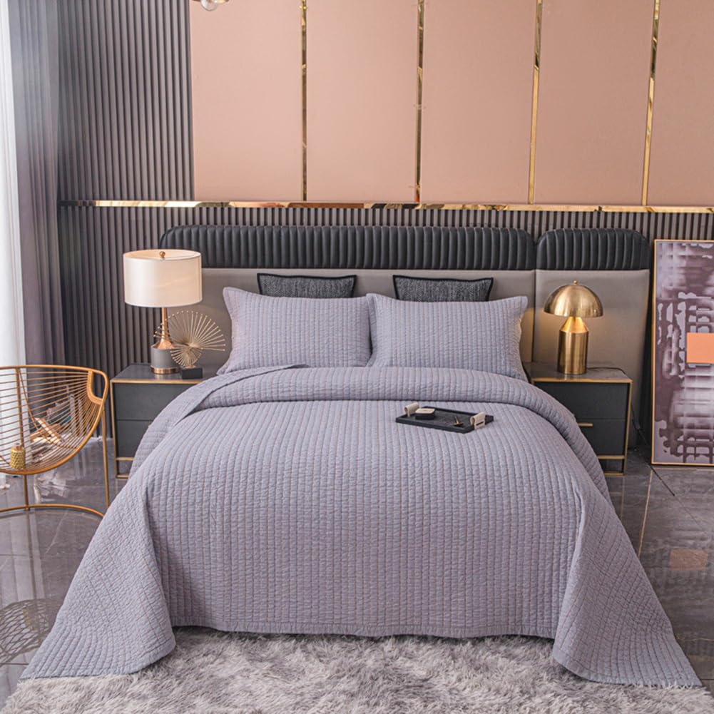 SSHFFDD Bedspread 100% Cotton 240x260cm - Lightweight Quilted Bedspreads Coverlet All Season Bedding Set (1 Quilt, 2 Pillow Shams)(Gray)