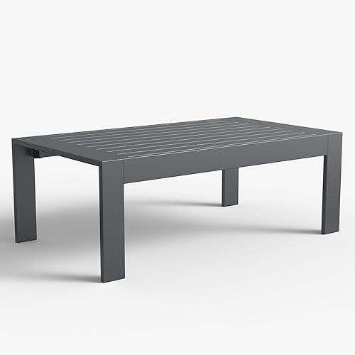 LayinSun Aluminum Outdoor Patio Coffee Table Modern Rectangle All-Aluminum End