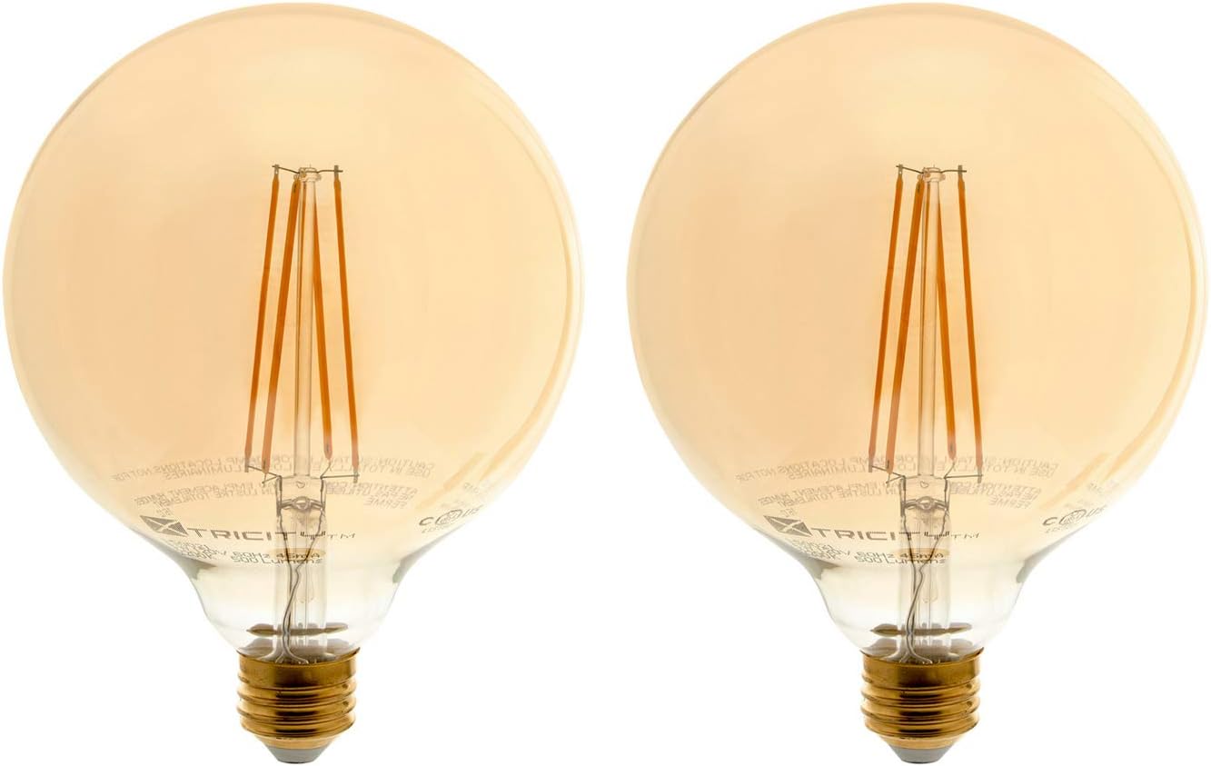 Vintage Globe LED Filament Bulb, Edison Style, Dimmable, 5W (60 Watt Equivalent), G40, E26 Medium Base, 2200k Soft White, 500 Lumens, UL Listed, 2 Pack Vintage Globe LED Filament Bulb, Edison Style, Dimmable, 5W (60 Watt Equivalent), G40, E26 Medium Base, 2200k Soft White, 500 Lumens, UL Listed, 2 Pack