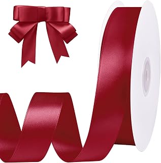 Wine Red Ribbon 1 inch 60 Yards Double Faced Red Satin Ribbon for Crafts Wedding Invitation Bows Making Gift Wrapping Decorations