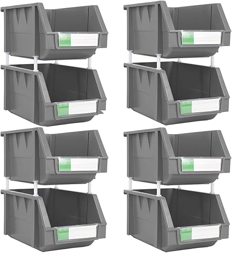 Miniatura 3 de Gris mediano 5.9 x 9.4 x 4.9 pulgadas, organizador de almacenamiento termoplástico resistente, apilable, colgante, conexión lateral, utilizado en