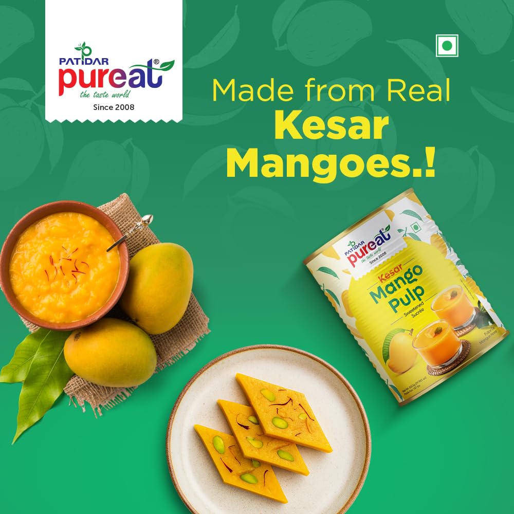 Patidar Pureat Kesar Mango Pulp 850gm Tin | Sweetened Mango Puree for Lassi, Ice Cream, Shrikhand, Aamras and Baking 4