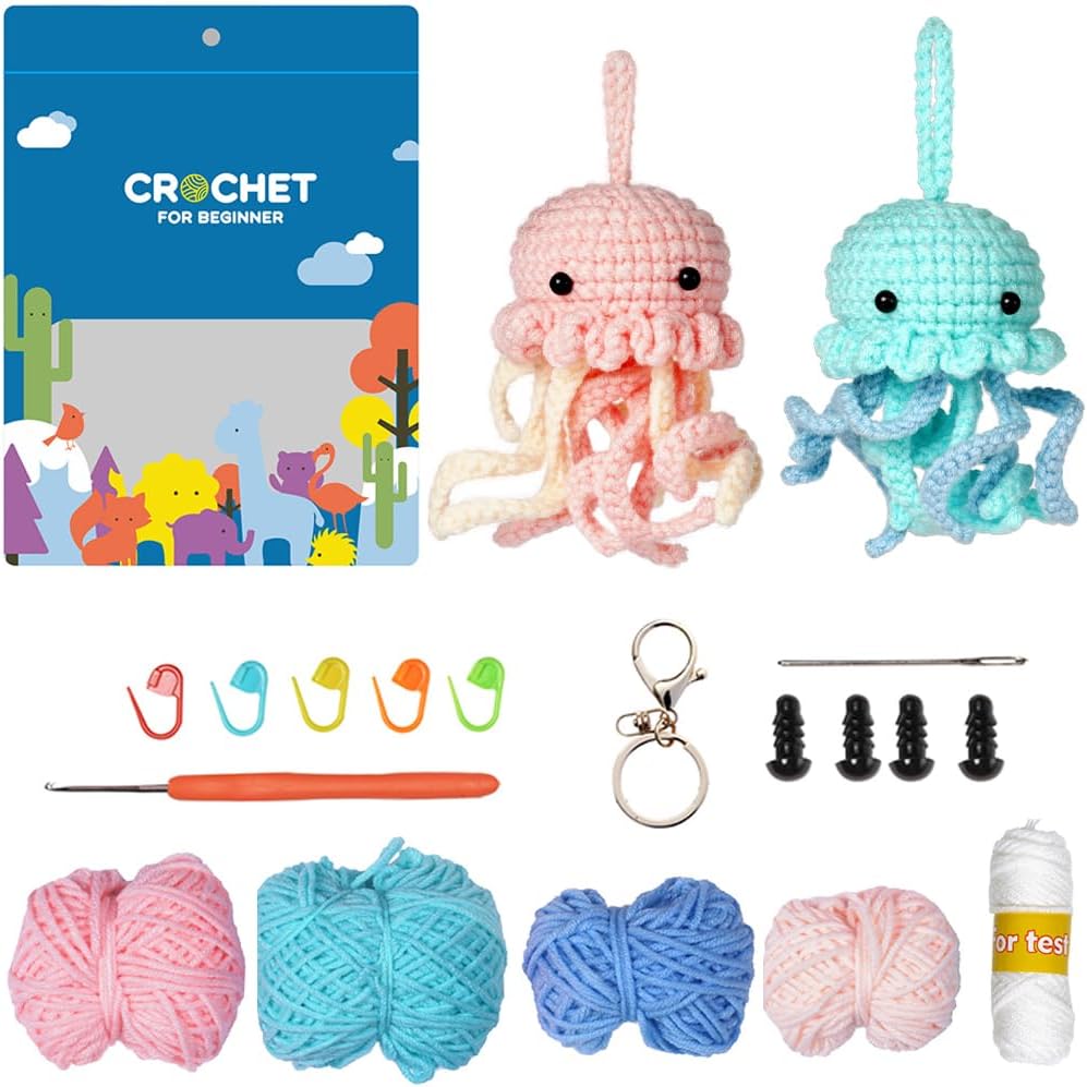SUNNYCLUE Crochet Keychain Kit Beginner Crochet Kit Complete Beginner Tiger Bear Lion Cute Animal Crochet Kit Step-by-Step Videos Tutorials Learn to Crochet Knitting Crocheting Kit for Adult Starters