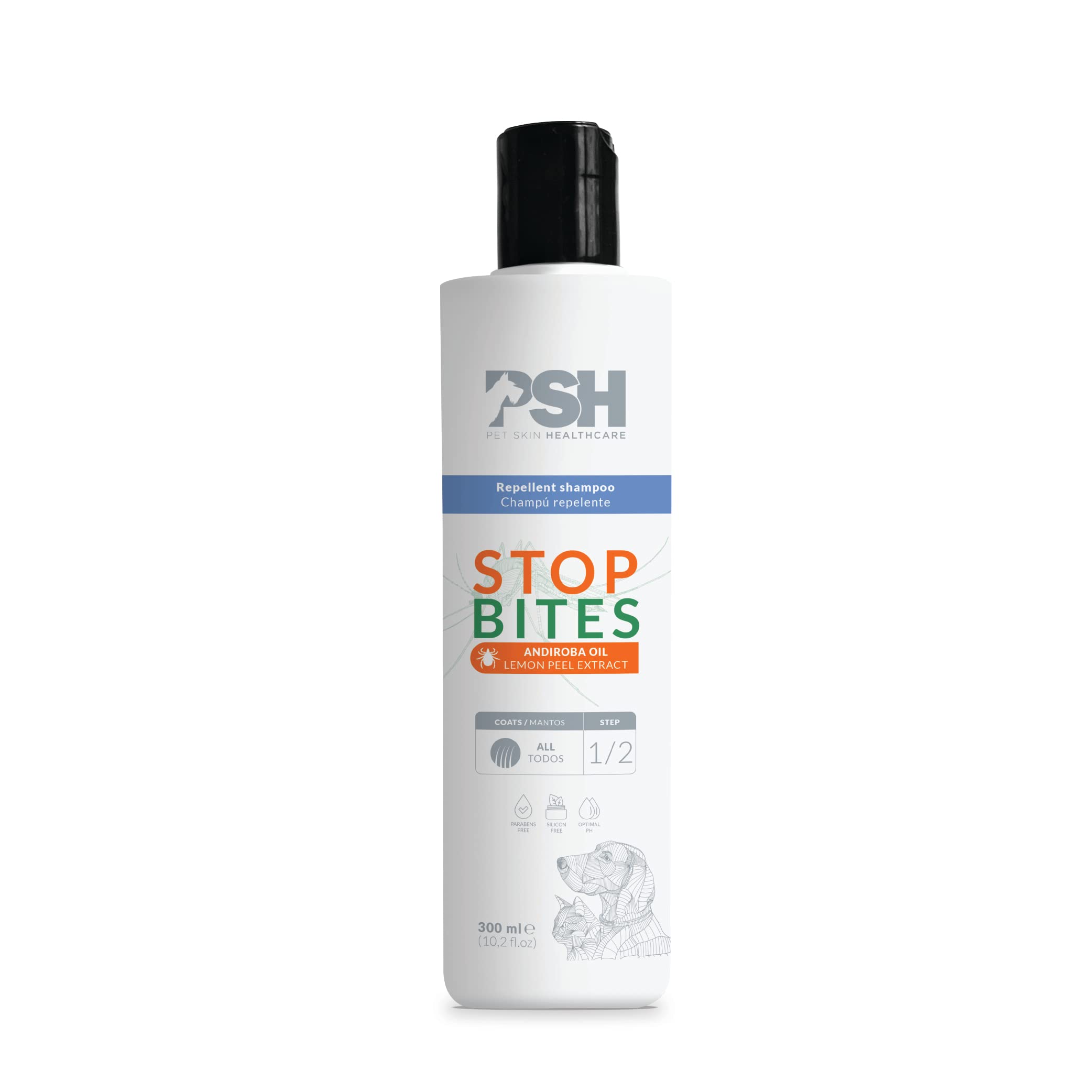 PSH PET SKIN HEALTHCARE Stop Bites Shampoo - Champú para Perros Repelente Antiparasitarios - 300 ml, Blanco