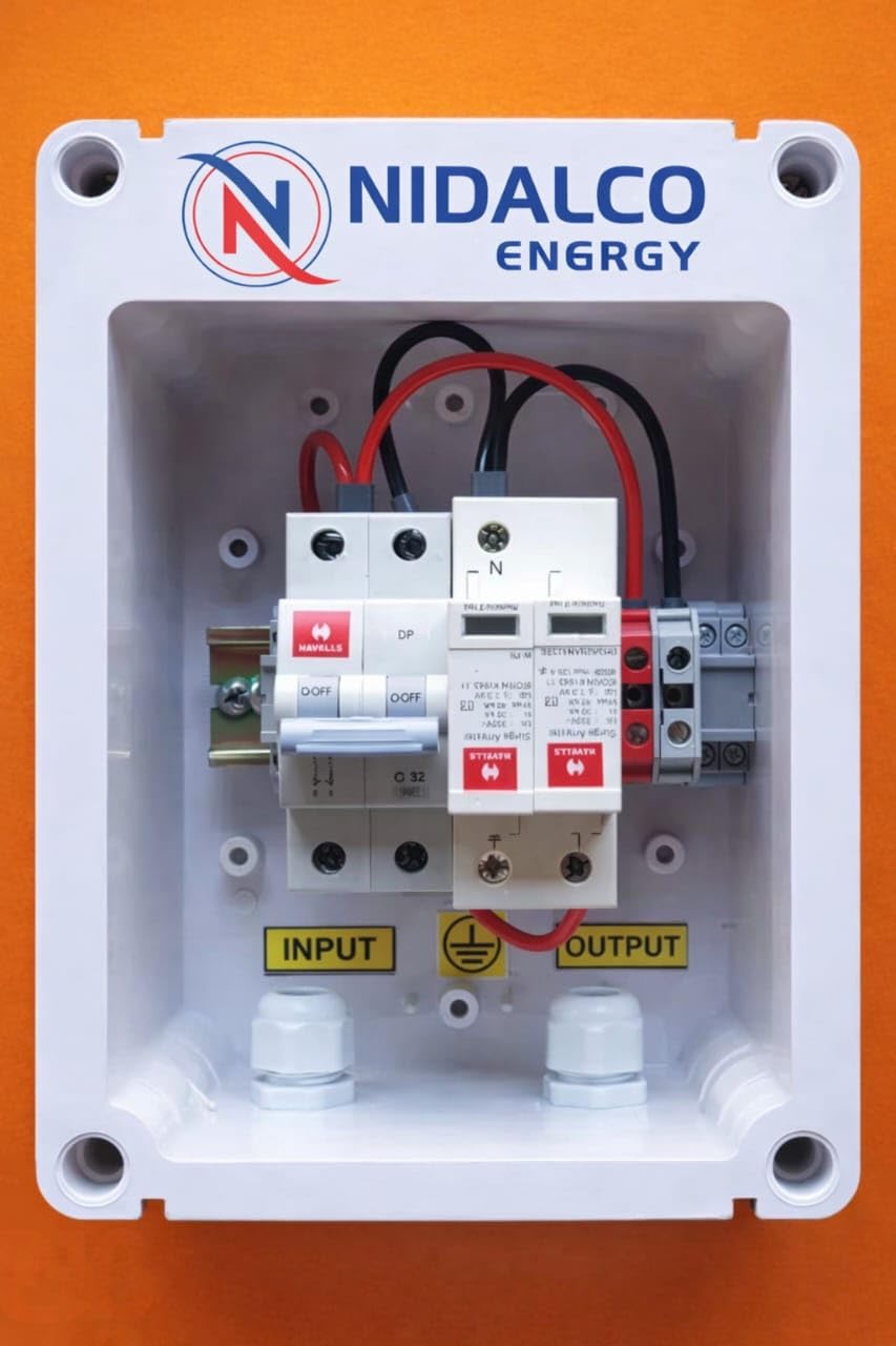 Nidalco Energy Solar ACDB Box Single Phase 32A 320V SPD with Indicator and DCDB 1 In 1 Out 600V SPD with MCB, IP65 Rated, Heavy Duty Protection Combo for Rooftop Solar Systems-image-12