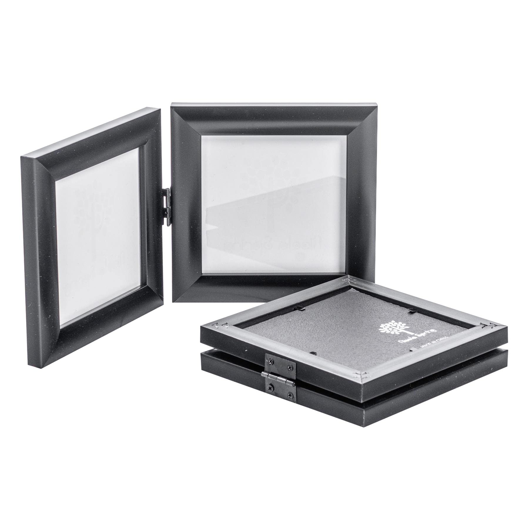 Nicola Spring Folding 2-Photo Frames - Fits Photo Size 4 x 4 (10 x 10cm) - Pack of 2 - Black Picture Frame Small Square with Stand Freestanding Certificate Display Poster