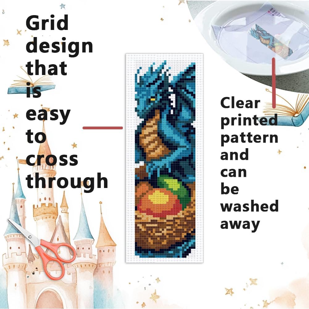 INFUNLY 6PCS Dragon Cross Stitch Bookmark Kit for Adults Books Cross Stitch Kits DIY Crossstitch Kits Flying Dragons Stamped Embroidery Bookmark Kit with Instructions for Book Lovers Readers