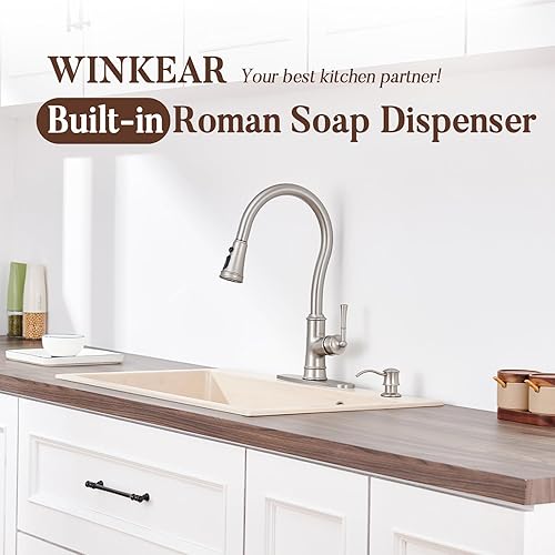 Miniatura 2 de Dispensador de jabón integrado para encimera de fregadero de cocina, cabezal de bomba de latón macizo con boquilla larga de 10.2 onzas de material