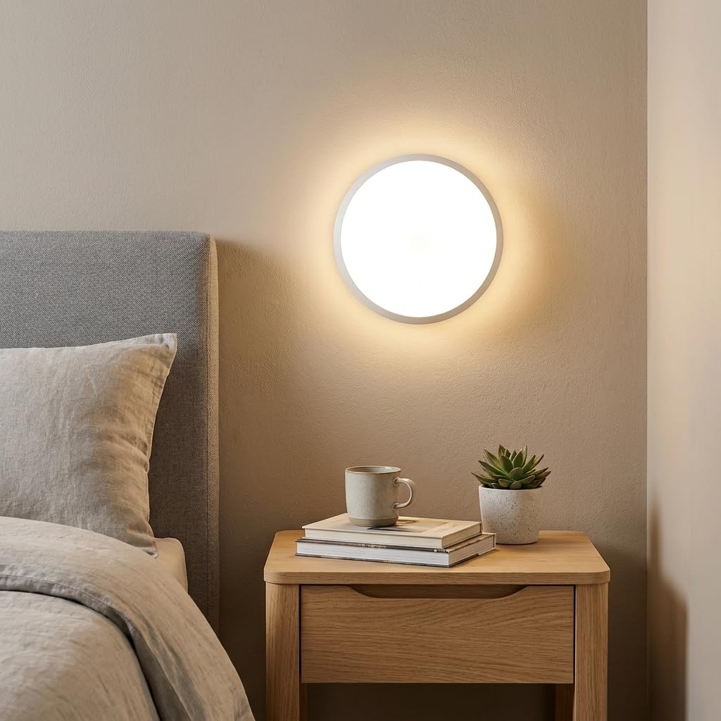 BARCELONA LED Applique da parete LED in gesso bianco “Lune” 2,5W luce calda 2700K, piccola lampada muro moderna stile nordico verniciabile, illuminazione indiretta per soggiorno camera hotel IP20