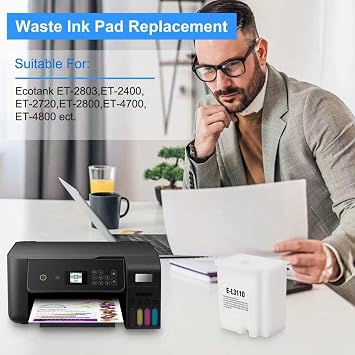4pcs Waste Ink Pad Replacement with Zeroing Software, Compatible for ET-2800 ET-2803 ET-2400 ET-2720 ET-4700 ET-2711 ET-4800 L3110 L3250 L3150 L3210 etc. Printers