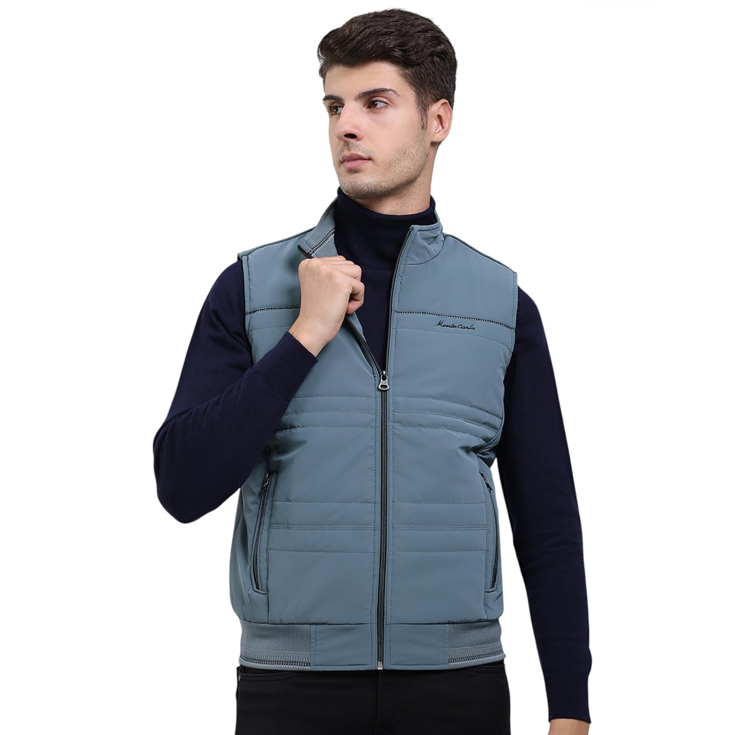 men regular fit solid mock neck side pocket zipper closure sleeveless winter jacket | full sleeve zipper jacket | winter wear for men (pack of 1)