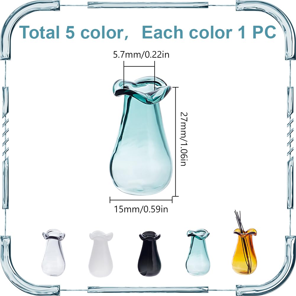 DELORIGIN 5Pcs Cat Whiskers Mini Flower Vase 1" Miniature Glass Bud Vases Tiny Vase for Micro Landscape Accessories Decorations Dry Flowers Bud Succulent Holder DIY Ornament Table Festival Decor - Image 2