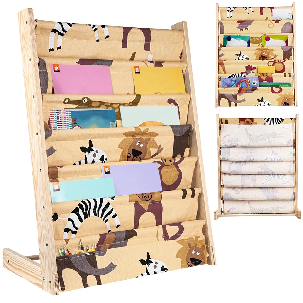 Librería para niños, estante de 7 niveles para libros, suministros escolares para habitación infantil, guardería, guardería, 80 x 60 x 30 cm (color)
