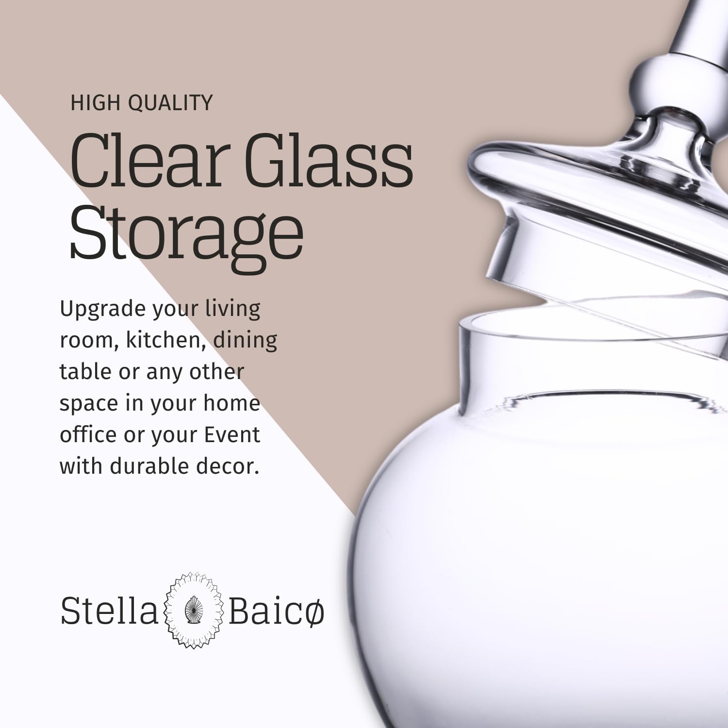 Large Glass Apothecary Jars with Lid, Clear Glass Candy Jar for Candy Buffet, Decorative Glass Jar for Party, Wedding and Home Decor, Elegant Glass Candy Canister (Height: 15, Diameter: 6.3)