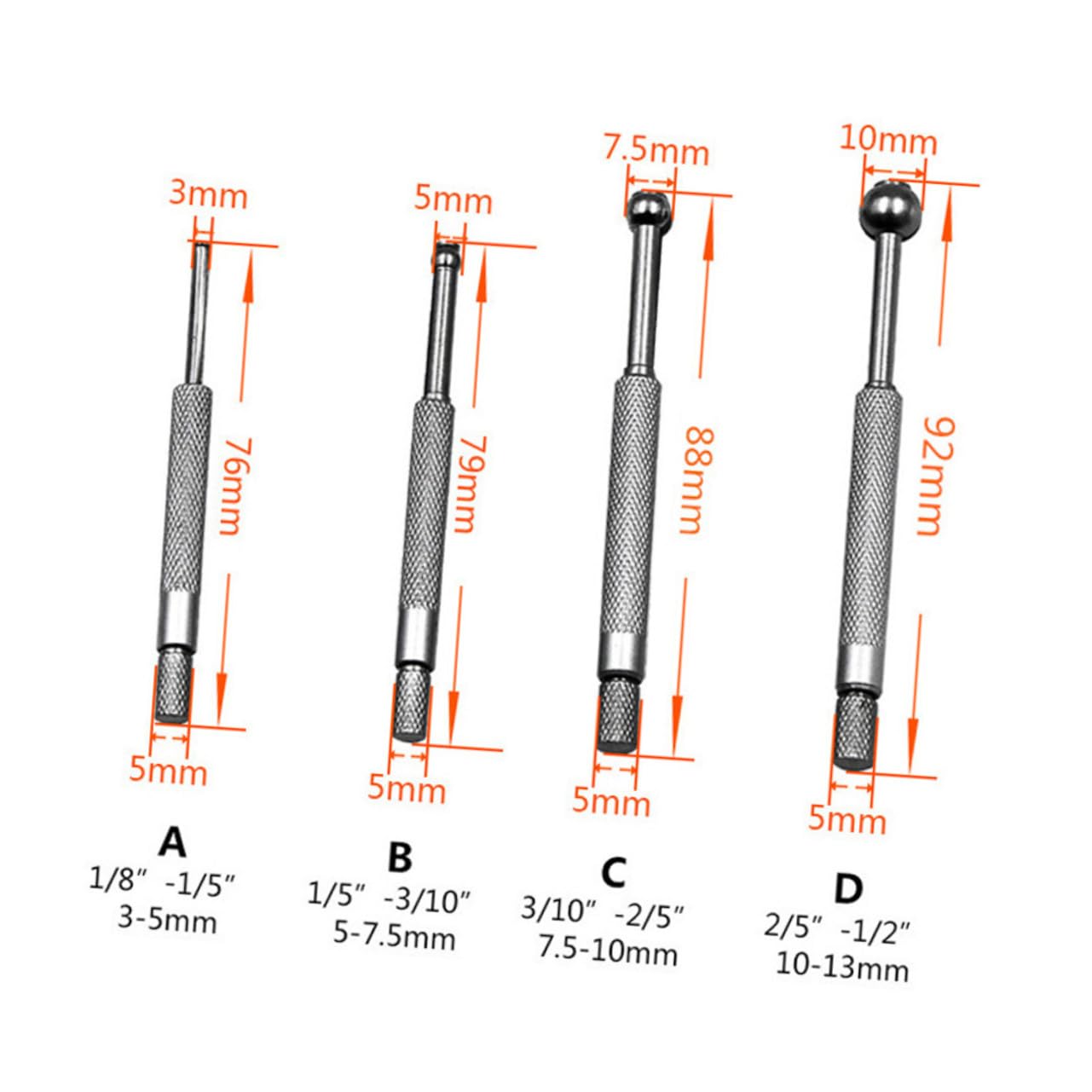 Set di Misuratori Interni Telescopici 4 Pezzi 3-13mm in Acciaio al Carbonio