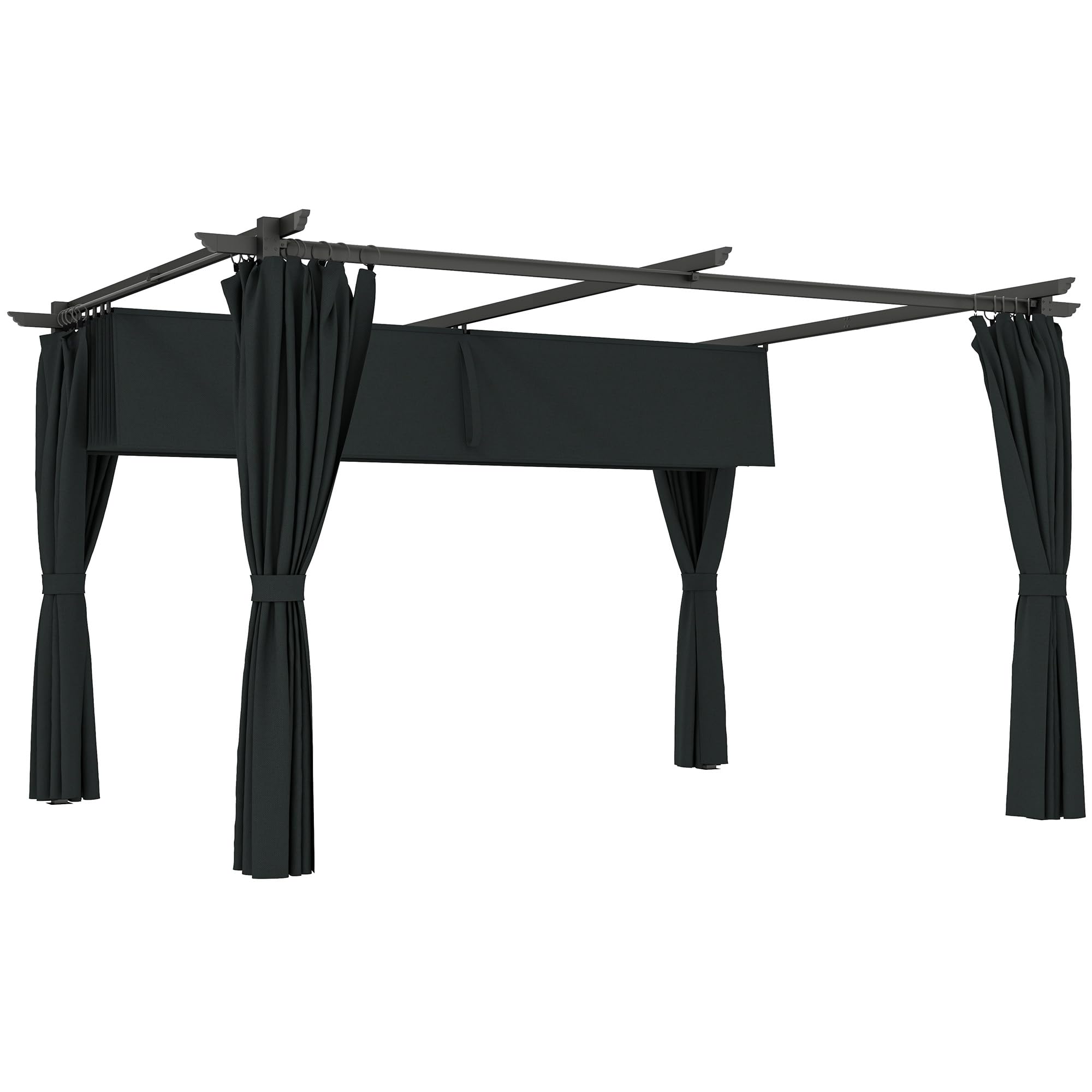 Outsunny Pérgola de Aluminio con Techo Retráctil Pérgola 4x3 m con Paredes Laterales Cenador con Tela Poliéster Impermeable Anti-UV Pabellón para Jardín Terraza Patio Exterior Gris