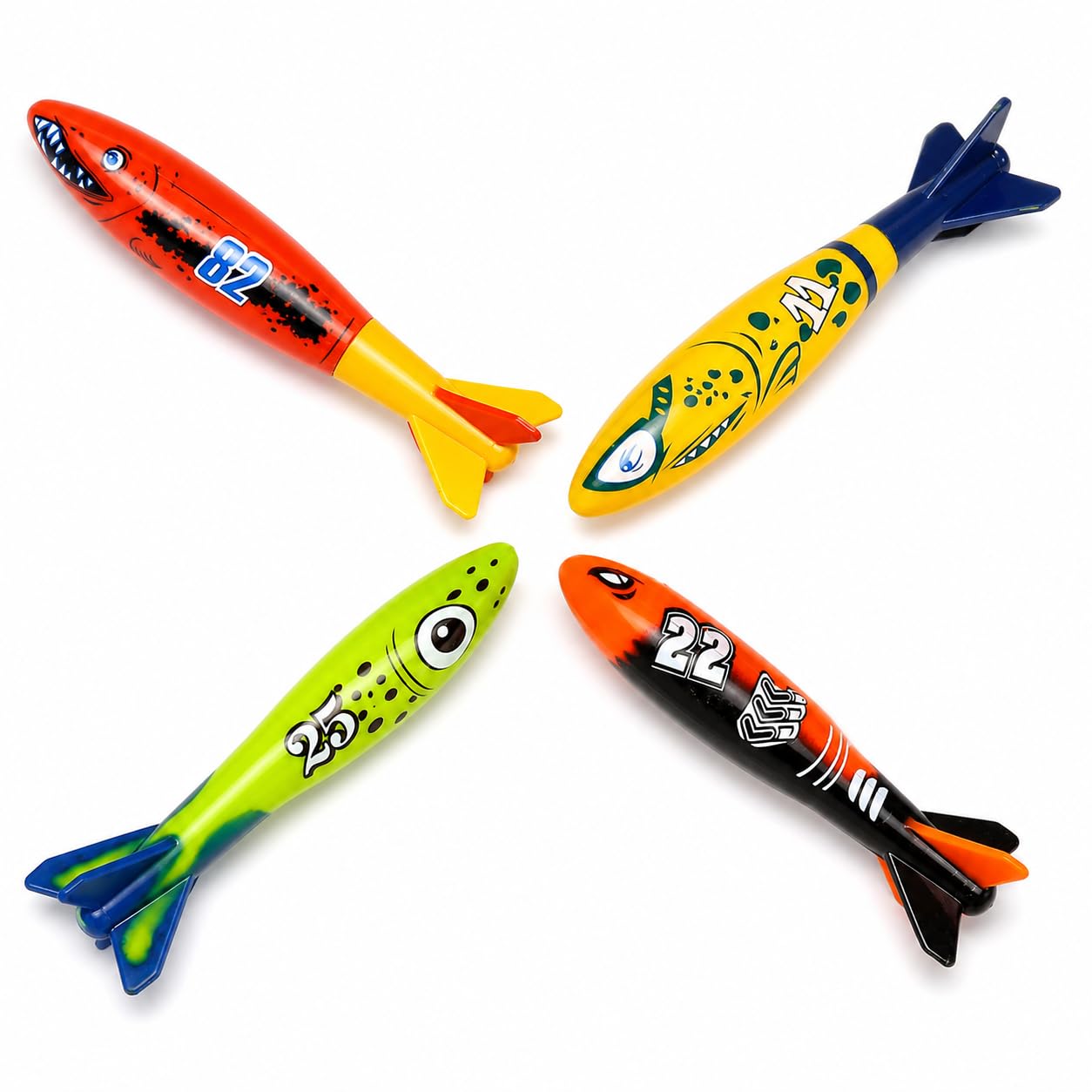 AURALIN Pool Diving Toys Set 4 Pieces, Underwater Swimming Training Accessories, Sink and Float Water Games for Beginners, Family Summer Pool Activities, Assorted Marine Designs (Torpedo 4P) โ image 1
