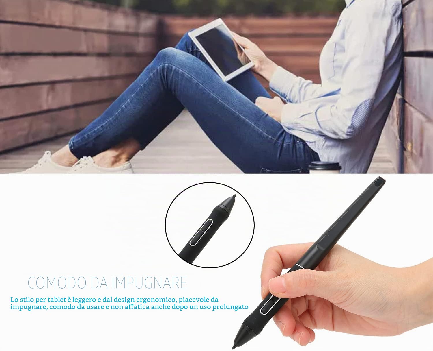 Penna Digitale Stilo per Touch Screen, Smart Pencil Stilo, PW507 Penna per Tavoletta Grafica Portatile 8192 Penna per Tablet Digitale Ad Alta Sensibilità di Livello Nero per Tablet Kamvas Pro 12