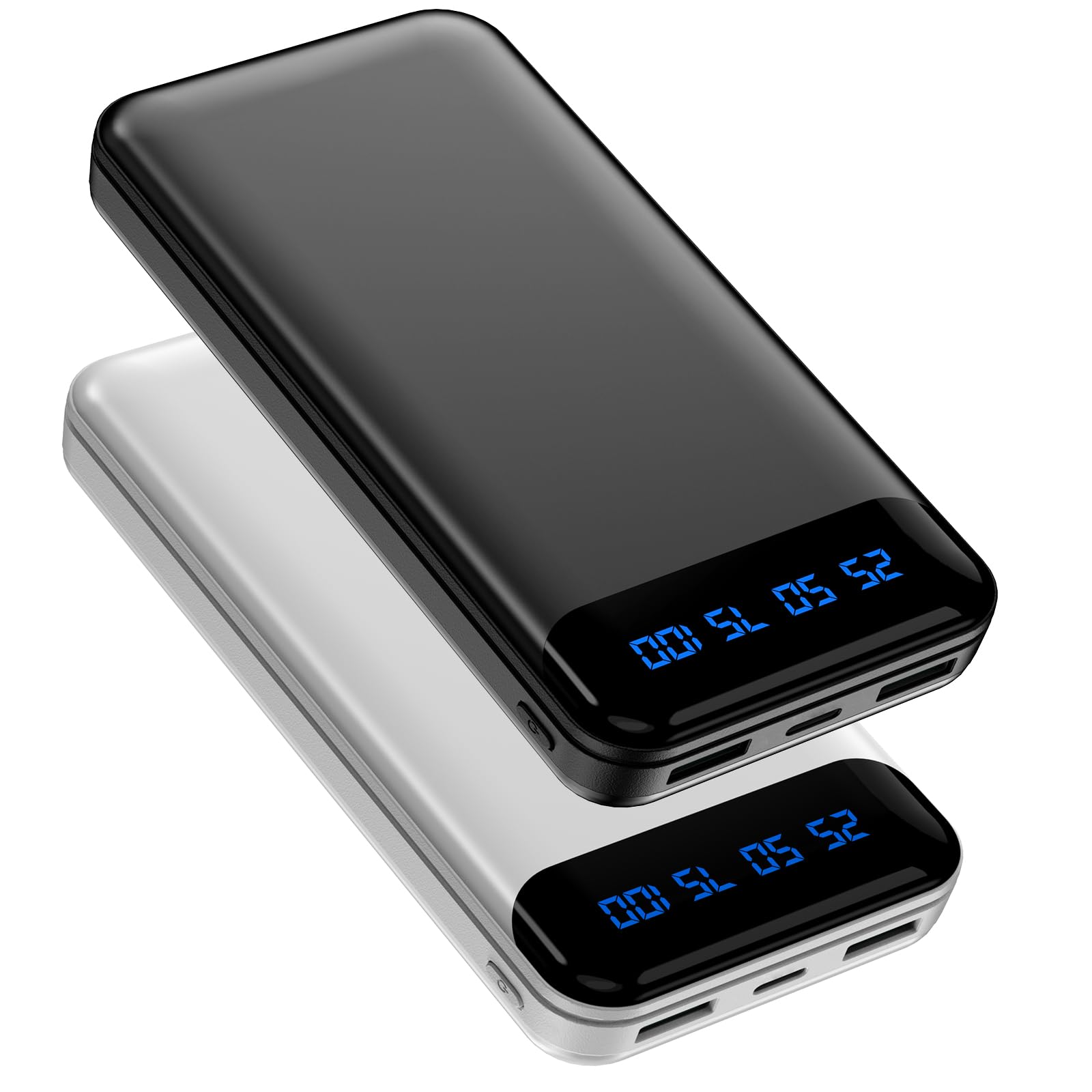 Enerwow Power Bank, 2 Pezzi 16000mAh USB C Powerbank 3A Ricarica Rapida, Ultra Sottile & Leggero Mini Caricatore Portatile con LED Display, Batteria Esterna per iPhone, iPad, etc