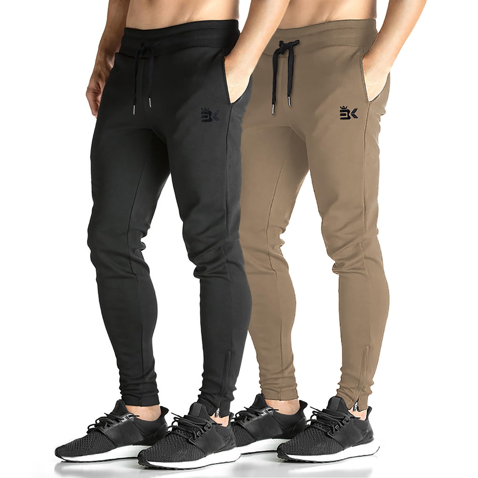 BROKIG Men's Zip Joggers Casual Gym Workout Track Pants