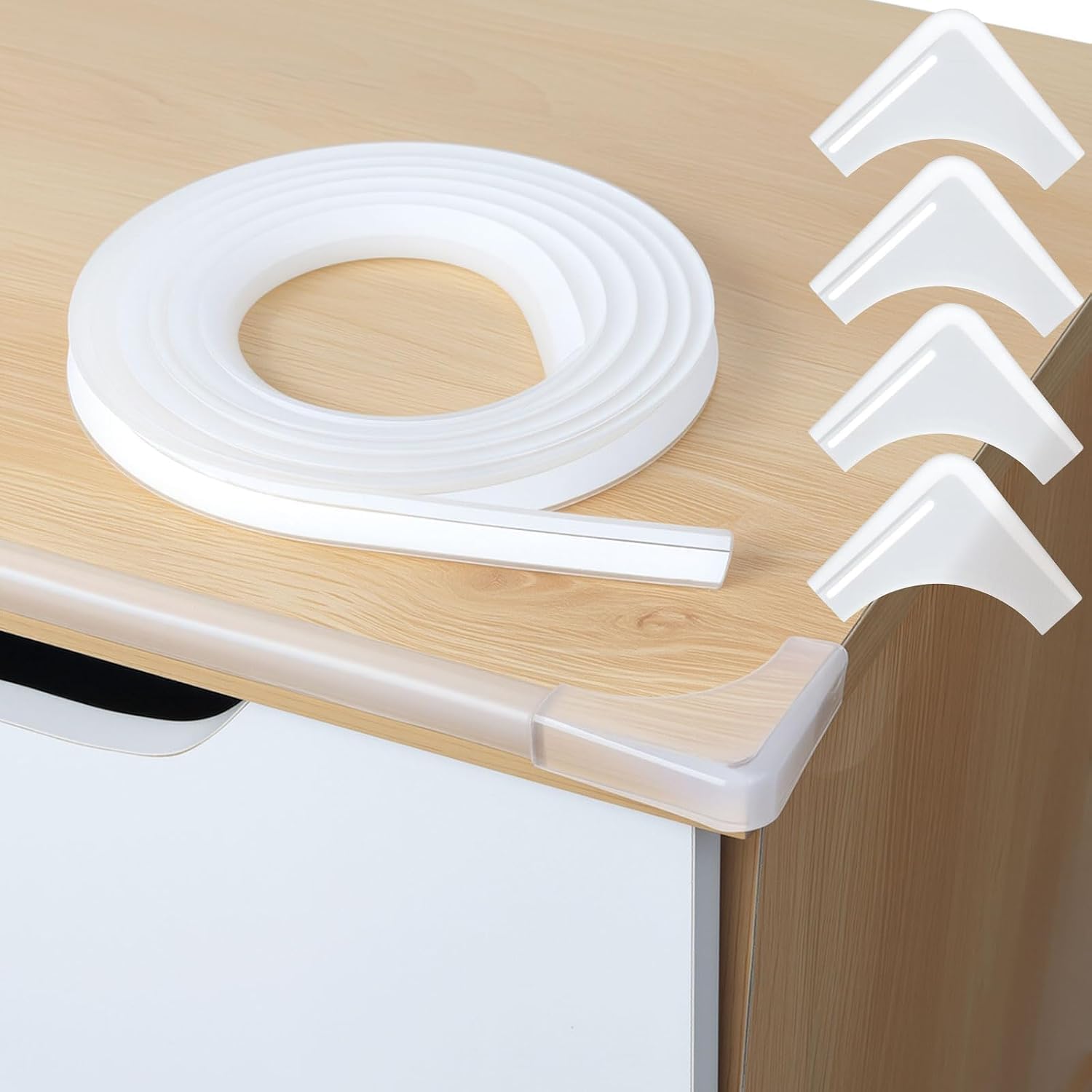 JiGiU Kantenschutz Baby 100% Silikon 2 Meter, mit 4pcs Eckenschutz eckig | Transparent Selbstklebend Tischkantenschutz zur Kindersicherung, Verdickter Tisch Stoßschutz für Ecken Kanten (1x1cm Breit)