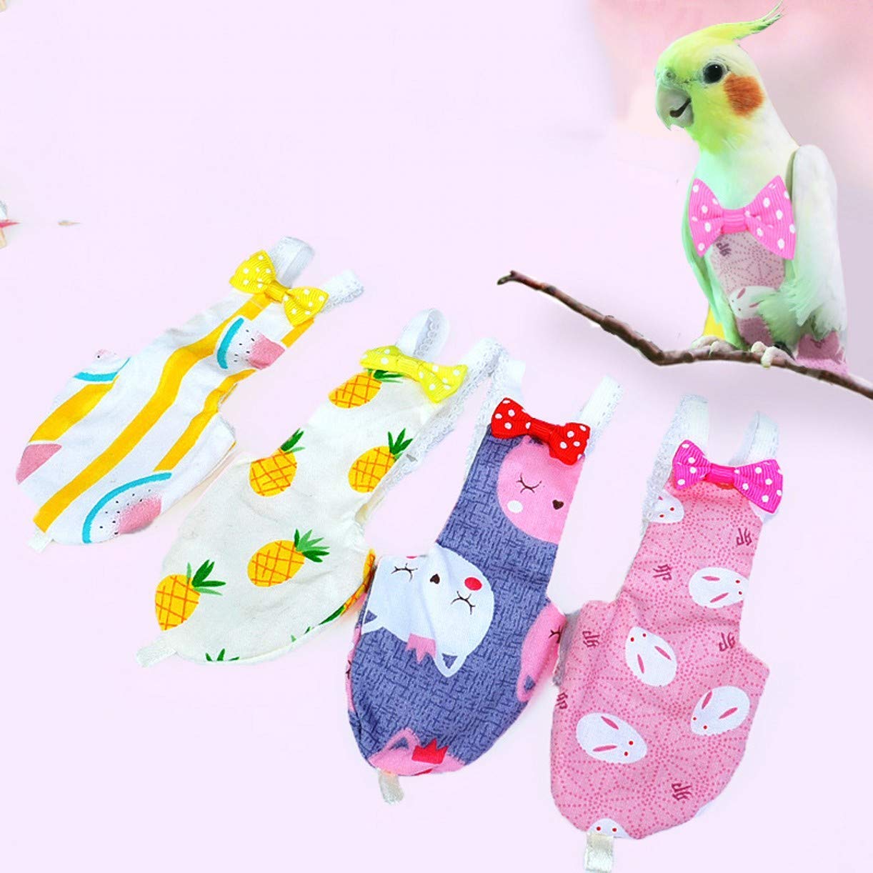 CHENGYIDA 4 Stlye (tamaño M) - Pañales para pájaros, pañales protectores con capa interior impermeable, lindo traje húmedo de orina para guacamayos africanos periquitos Agapornis Fischeri Cockatiel