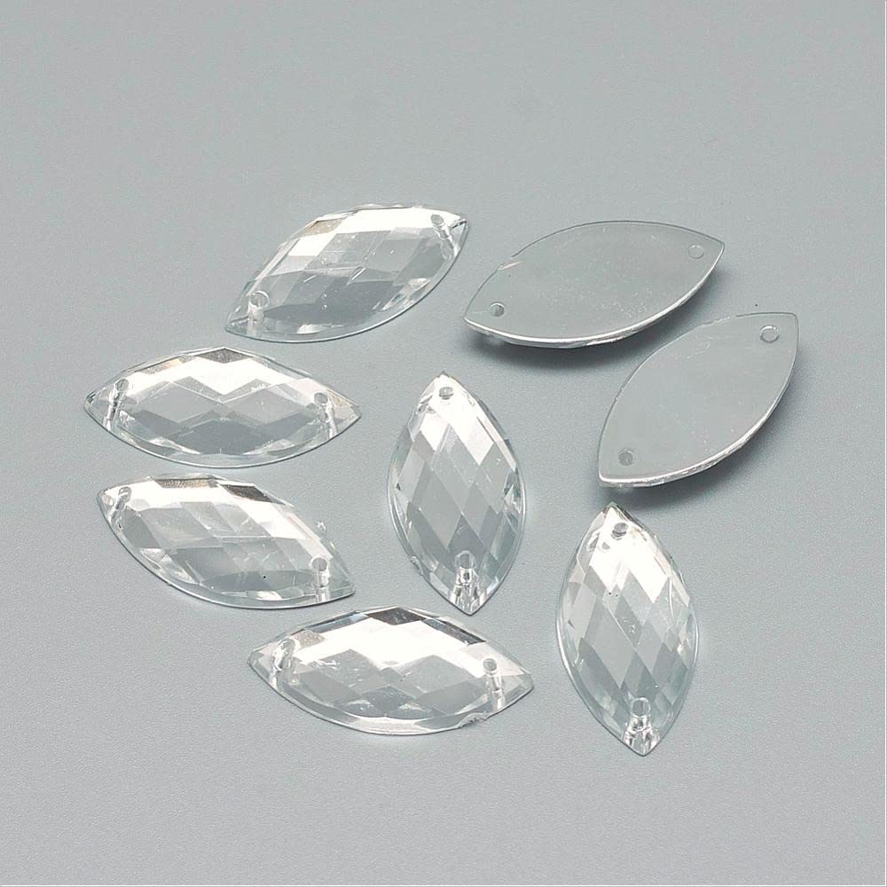 100x 18mm Horse Eye sew on Sparkly Mix Flat Back Rhinestone Teardrop Large Clear Silver Bead Diamante Gem Crystal Teardrop Pear Rhinestones 18mm Big AB Iridescent Sewing 2 Holes sew