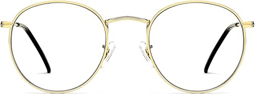 JFXQDR Gafas redondas con bloqueo de luz azul para mujeres y hombres, marco de alambre de metal, lentes de computadora antirreflejos y UV RF5002