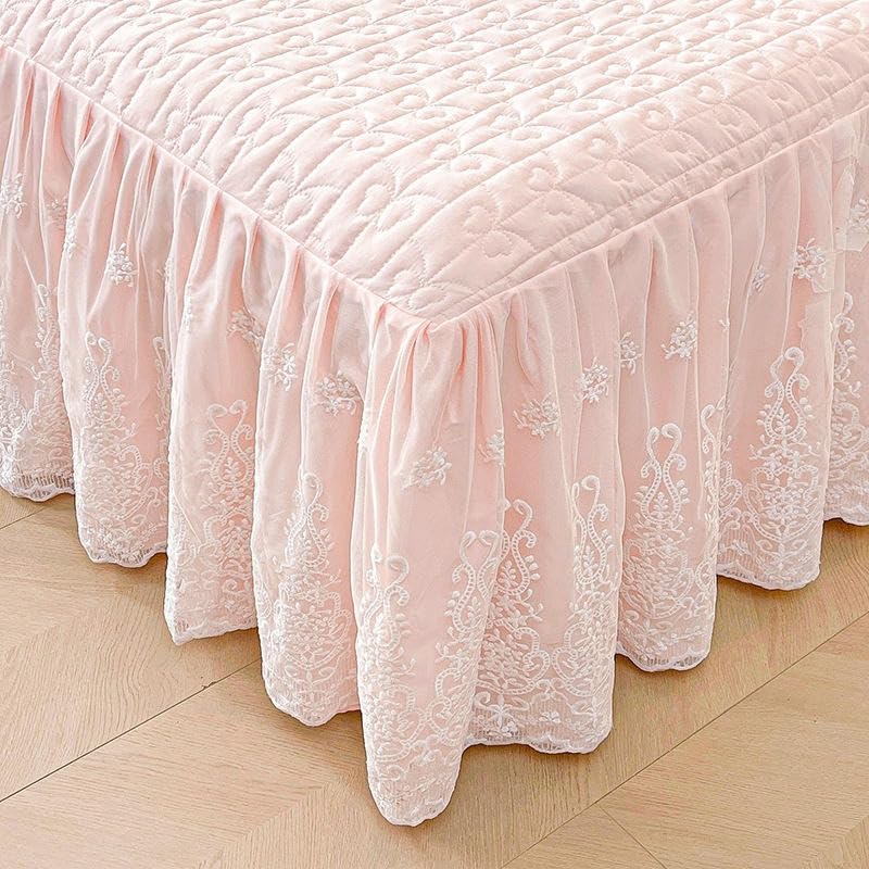 Falda de cama de algodón con encaje y volantes de 45 cm 2